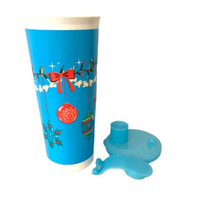 Tupperware Christmas Ornaments Festive Design Vaso Tumbler 470ml Blue Red White